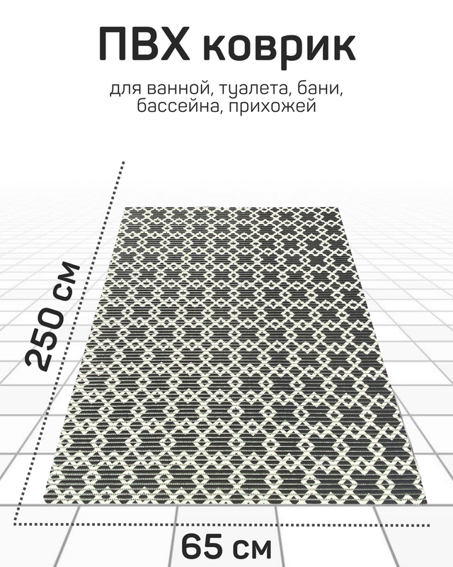 

Напольный коврик Милкитекс комфорт коврик-пена-черн-бел-квадромбы-65x250, комфорт