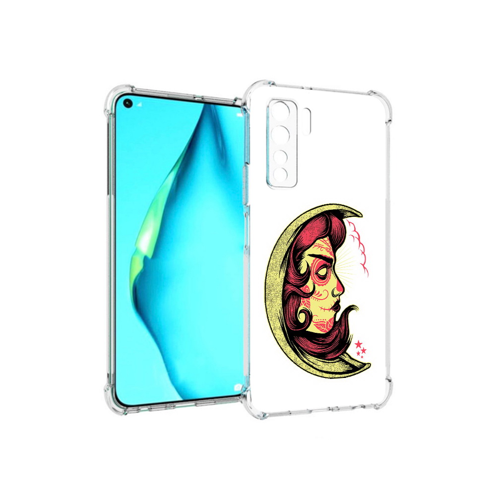 

Чехол MyPads Tocco для Huawei Nova 7 SE желтый полумесяц с лицом девушки, Прозрачный, Tocco
