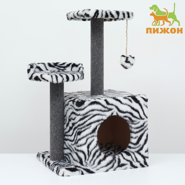 Домик для кошек Пижон, с когтеточкой, черный, белый, ДСП, джут, 35 х 45 х 75 см