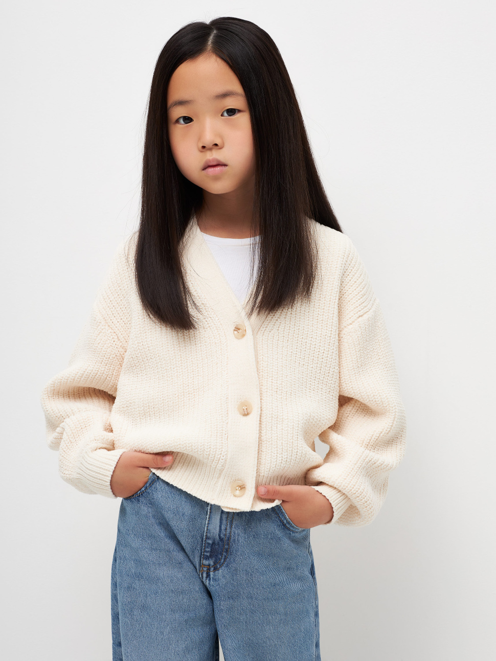 

Кардиган детский Sela 2810050621, слоновая кость, р. 128, 2810050621