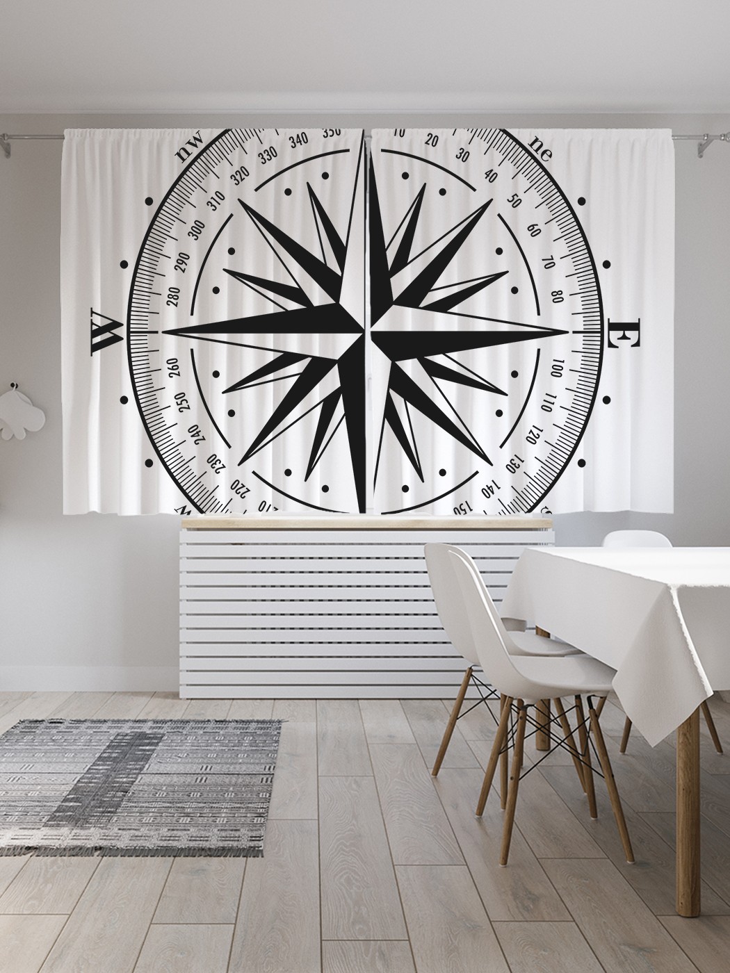 

Шторы с фотопечатью JoyArty "Графическая роза ветров" из сатена, 290х180 см, Графическая роза ветров