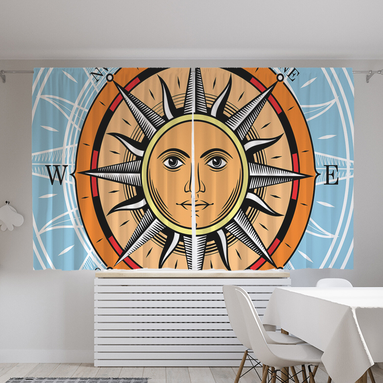 

Шторы с фотопечатью JoyArty "Солнце на розе ветров" из сатена, 290х180 см, Солнце на розе ветров