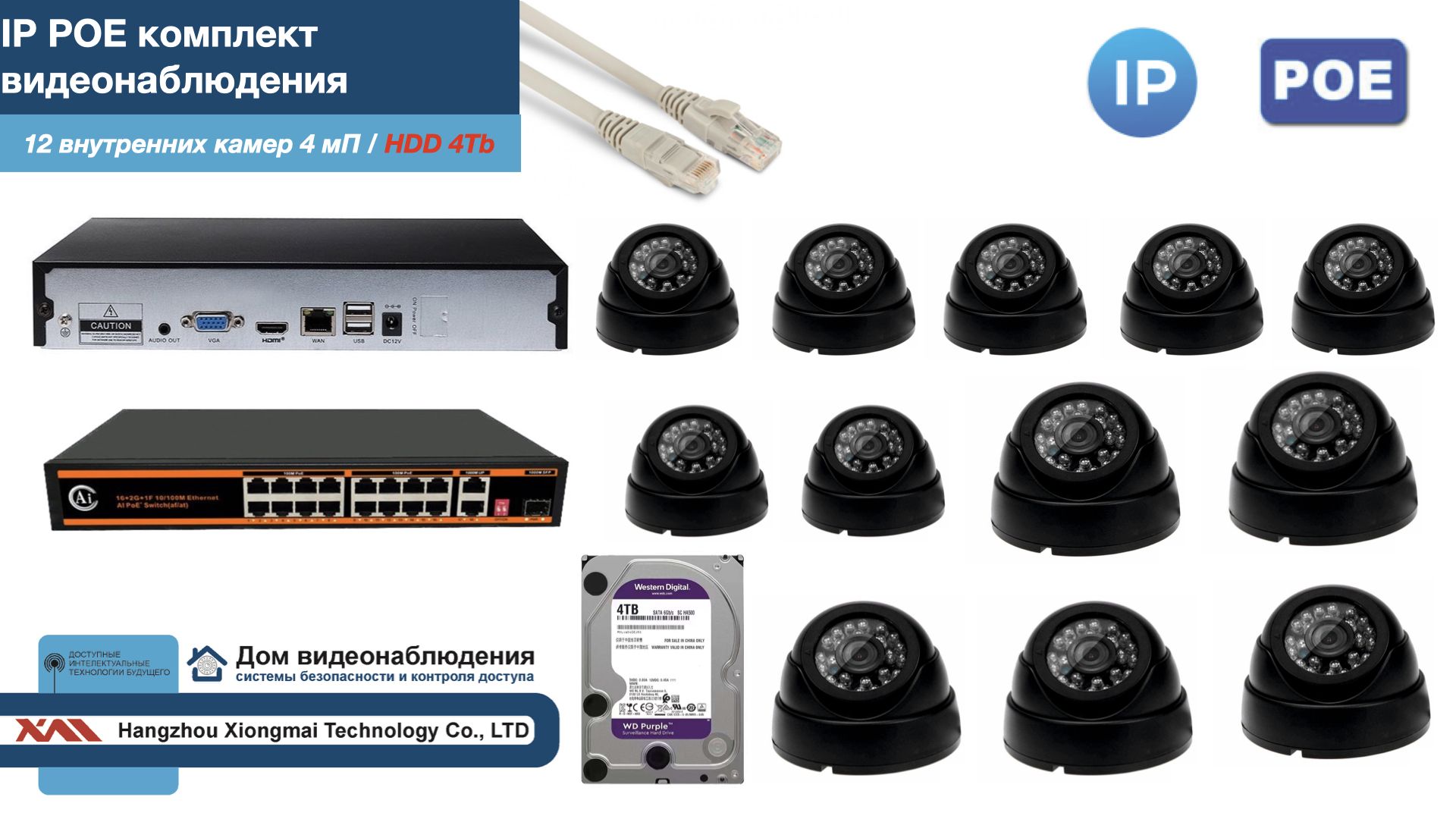 

Полный IP POE комплект видеонаблюдения на 12 камер (KIT12IPPOE300B4MP-HDD4Tb), Черный, IPPOEKITCCTVDOMHDD4Tb