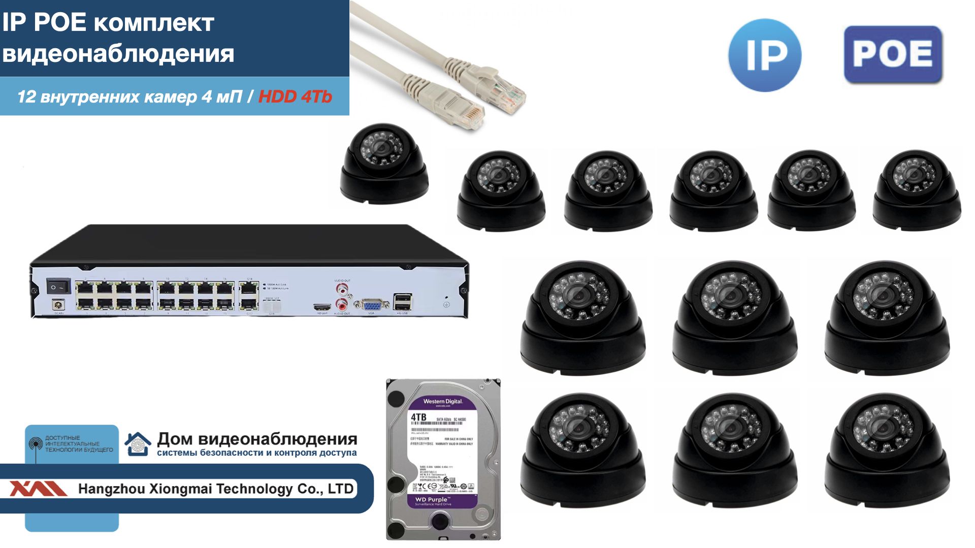 

Полный IP POE комплект видеонаблюдения на 12 камер (KIT12IPPOE300B4MP-2-HDD4Tb), Черный, IPPOEKITCCTVDOMHDD4Tb-2