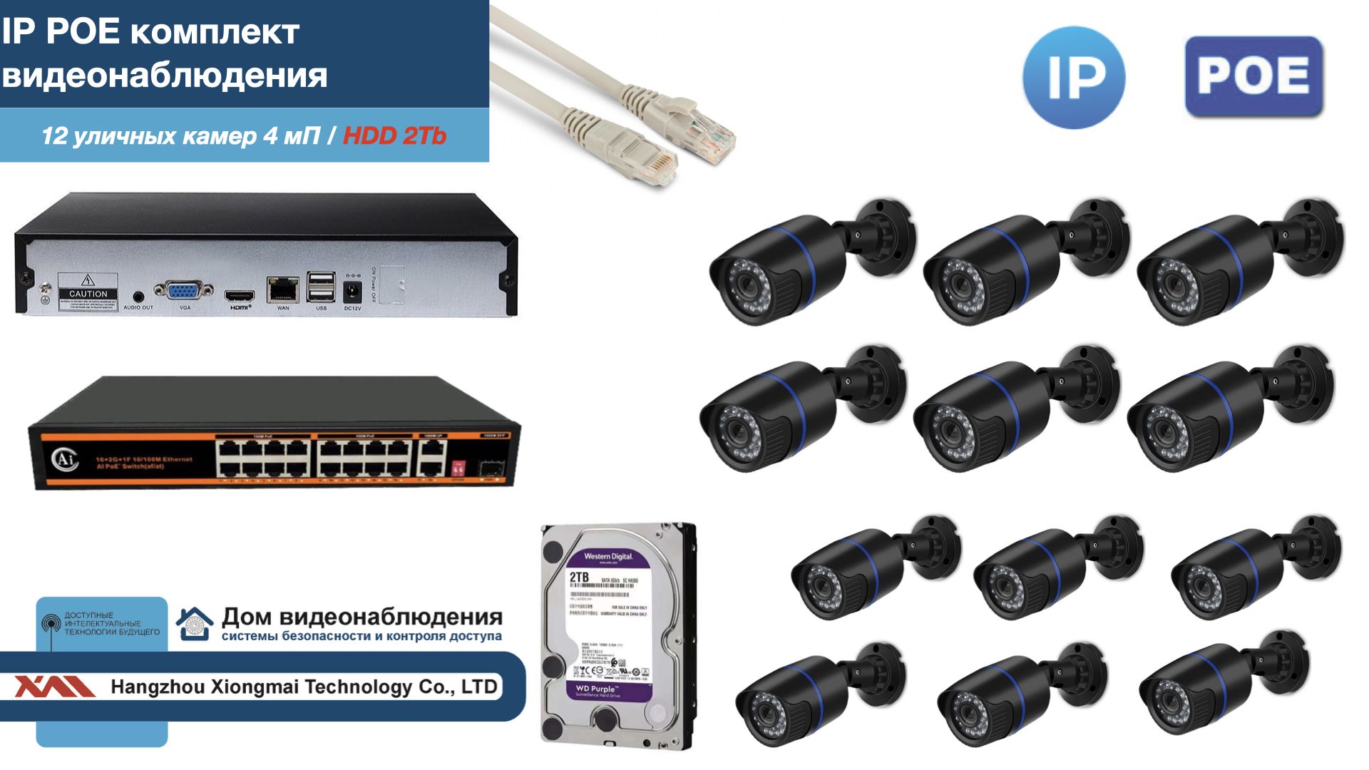 

Полный IP POE комплект видеонаблюдения на 12 камер (KIT12IPPOE100B4MP-HDD2Tb), Черный, IPPOEKITCCTVDOMHDD2Tb-U