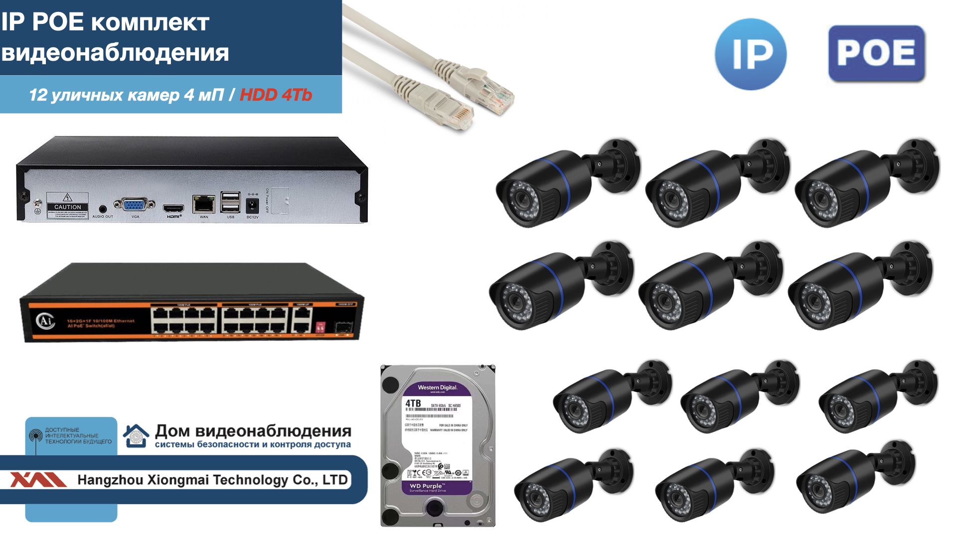 

Полный IP POE комплект видеонаблюдения на 12 камер (KIT12IPPOE100B4MP-HDD4Tb), Черный, IPPOEKITCCTVDOMHDD4Tb-U