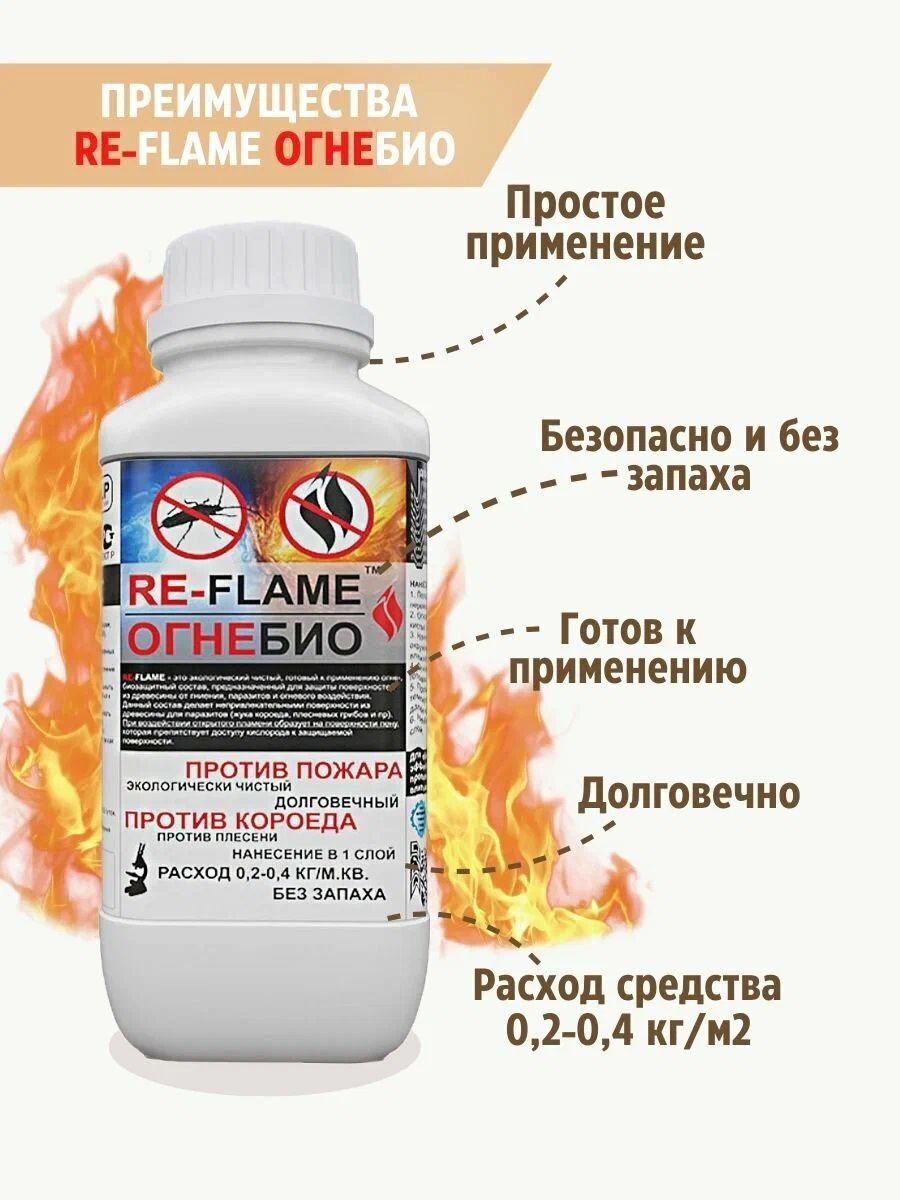 Огнезащитная пропитка Re-flame, 1 литр пропитка огнезащитная для деревянных поверхностей telakka fireprotection pro 10л