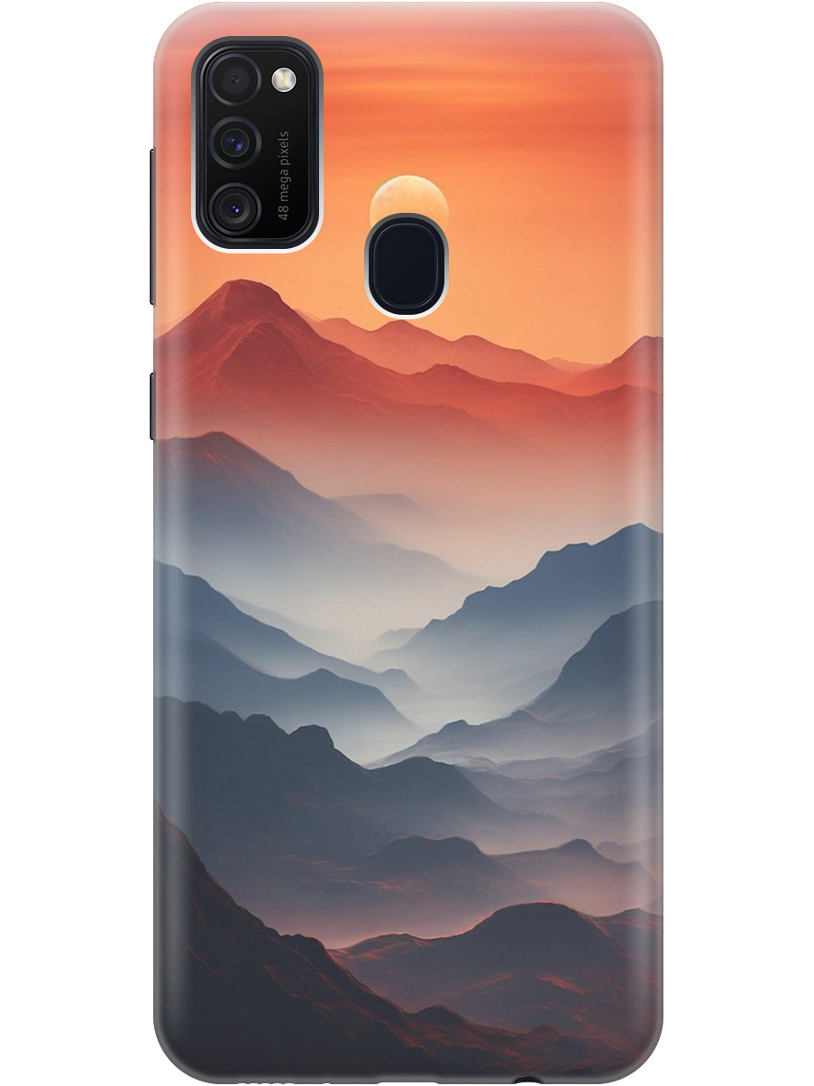 

Силиконовый чехол на Samsung Galaxy M21/M30s с принтом "Луна над горами", Прозрачный;оранжевый;черный, 723067610