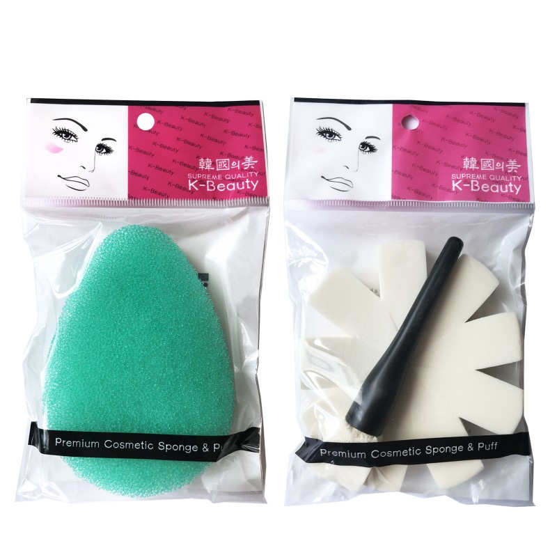 Набор K-Beauty: Спонж-губка Капля для очищения + Спонж с ручкой 10 шт. для ровного тона limoni губка для сухого очищения кистей brush dry cleaner sponge