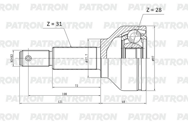 

ШРУС нар. 31x57,7x28 FORD Transit 13- PATRON PCV2179