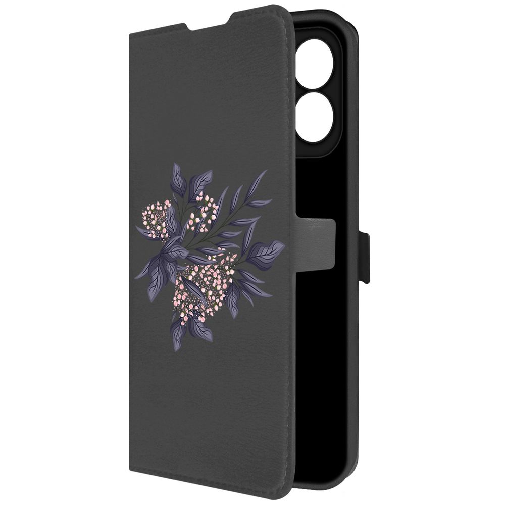 

Чехол-книжка Krutoff Eco Book для Honor X8b Розовые бутоны (черный)