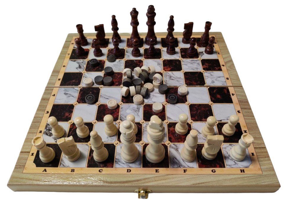 фото Шахматы lavochkashop-нарды lavochkashop-шашки деревянные с рисунком под мрамор sh-012в