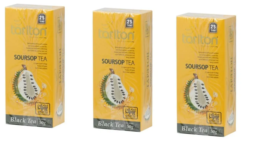 

Чай Tarlton чёрный Soursop 25 пакетиков, 50 г х 3 шт, Soursop