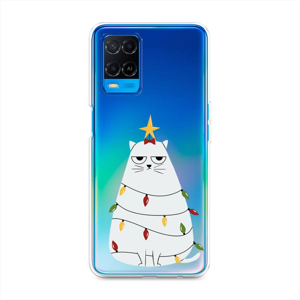 

Чехол на Oppo A54 "Котик в гирлянде", Белый;красный;желтый, 256150-1