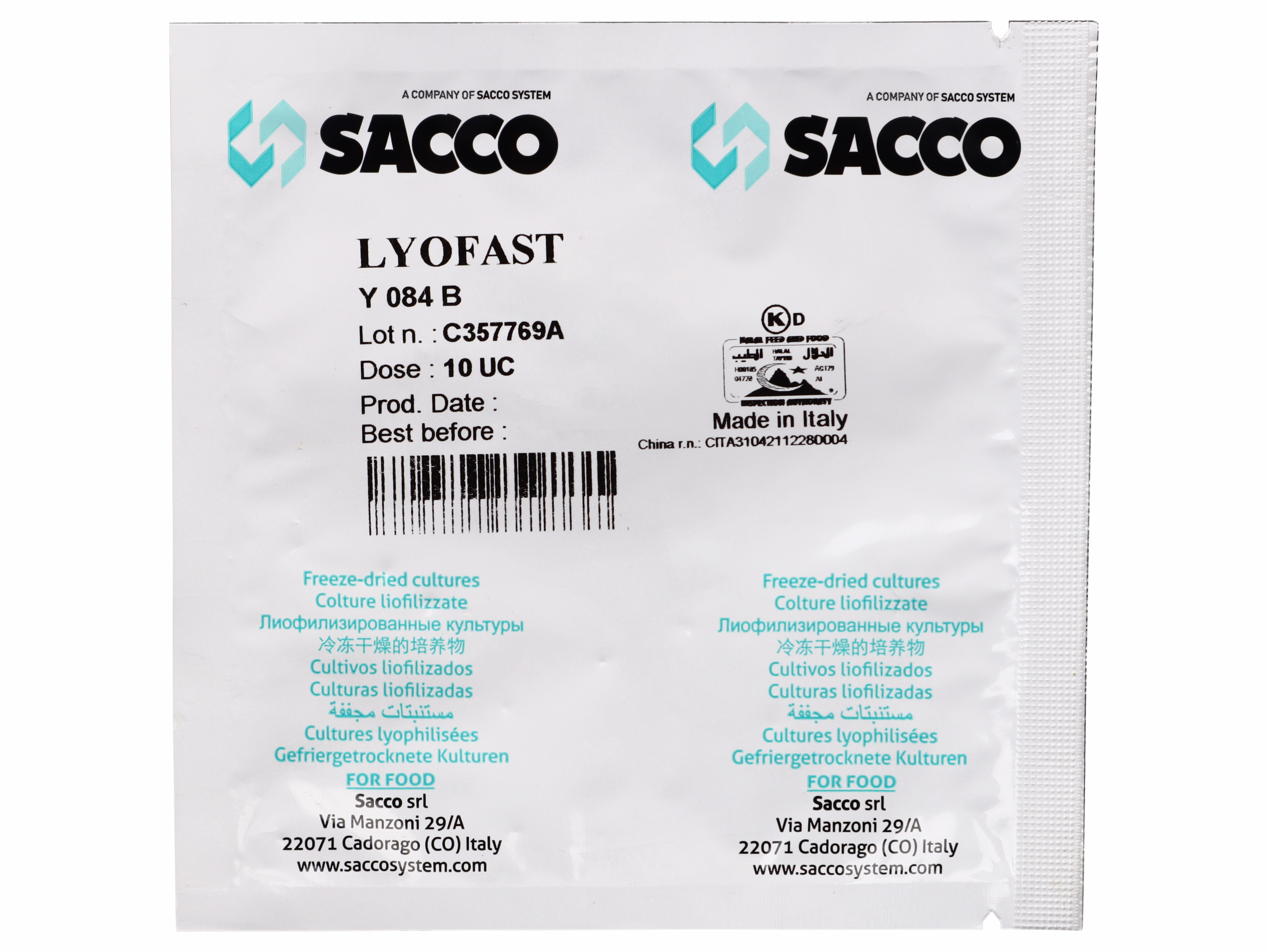 

Закваска термофильная Sacco Lyofast Y 084 B 10UC на 250 - 2000 л, 1 шт, Закваска термофильная Lyofast Y 084 B 10UC (на 250 - 2000л, Sacco)