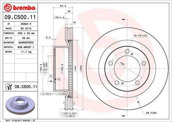 

BREMBO Диск торм.пер.вент.[354x32] 5 отв. TOYOTA Land Cruiser 200 4,5-4,7 08.07->