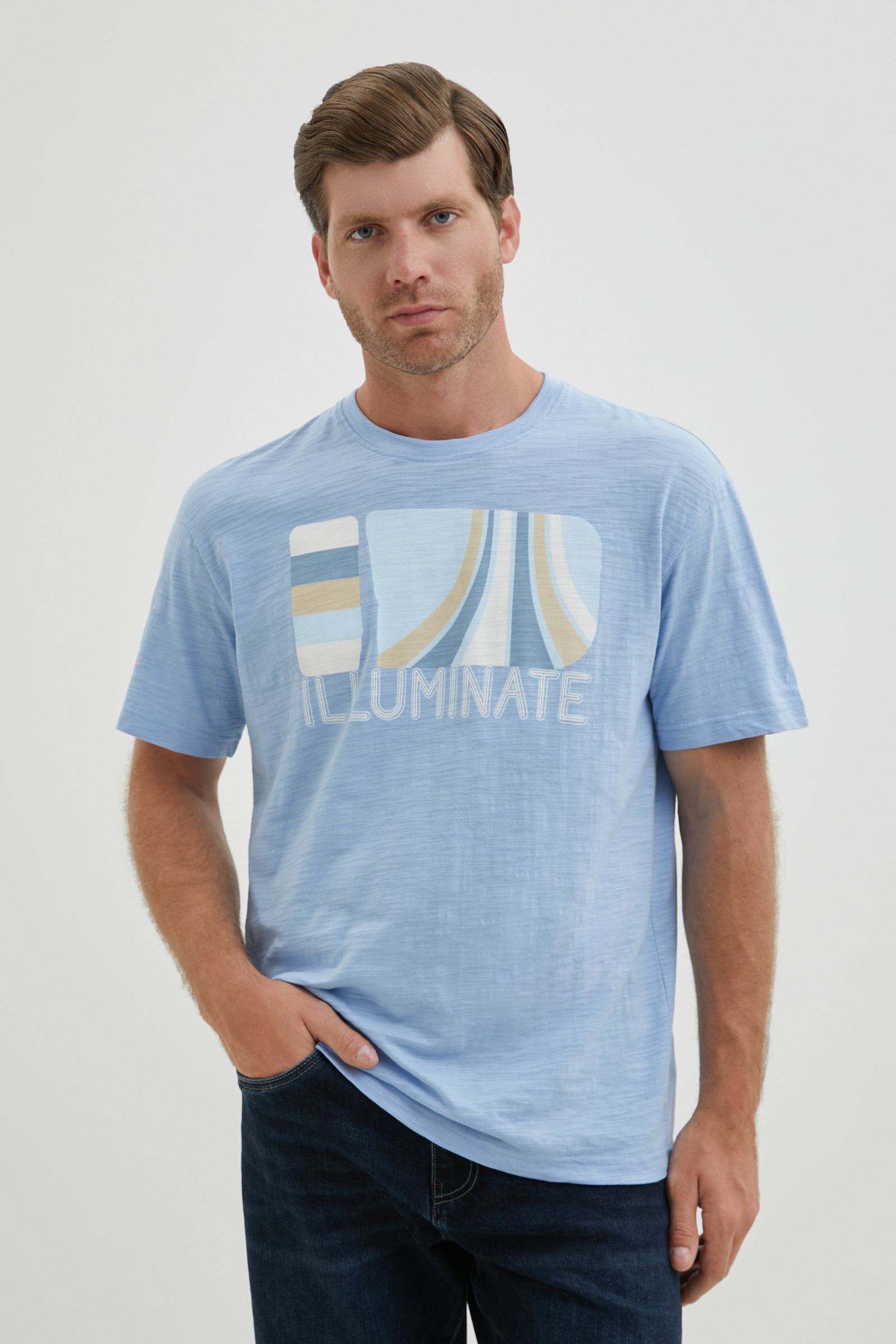 

Футболка мужская Finn Flare FBE21075-1P голубая M, Голубой, FBE21075-1P