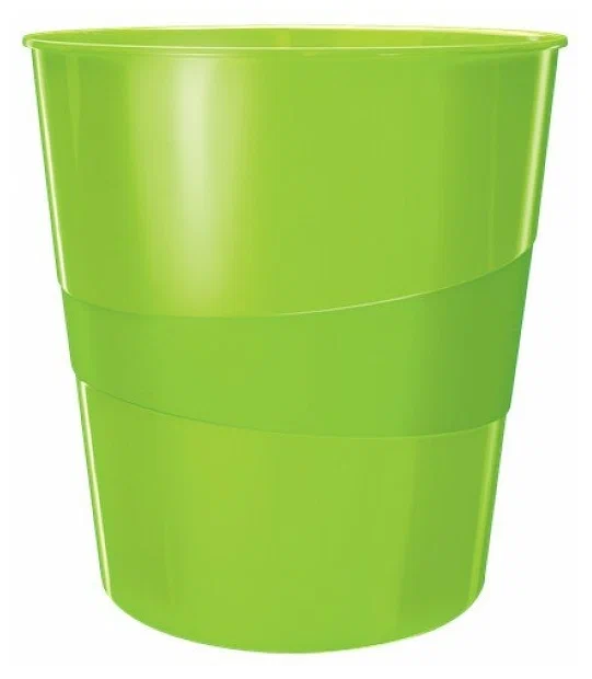 Корзина для бумаг Leitz WOW 15л, пластик, круглая, зеленый [52781054]
