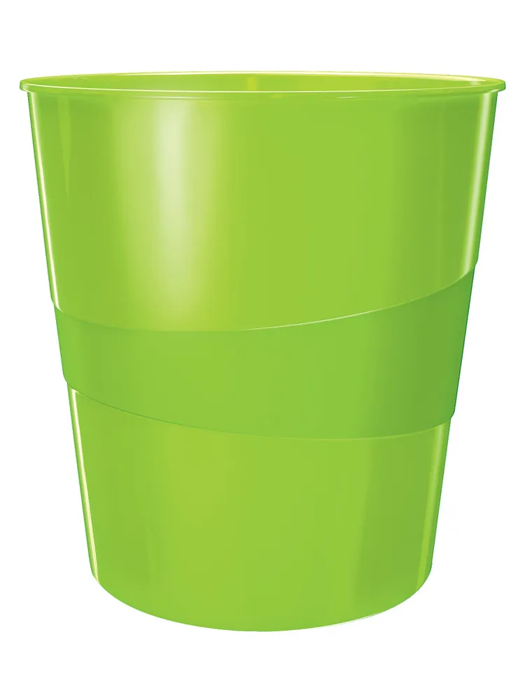 Корзина для бумаг Leitz WOW 15л, пластик, круглая, зеленый [52781054]