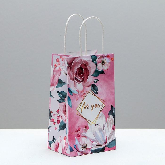 

Пакет подарочный крафтовый Дарите Счастье For you, 12 x 21 x 9 см, Разноцветный