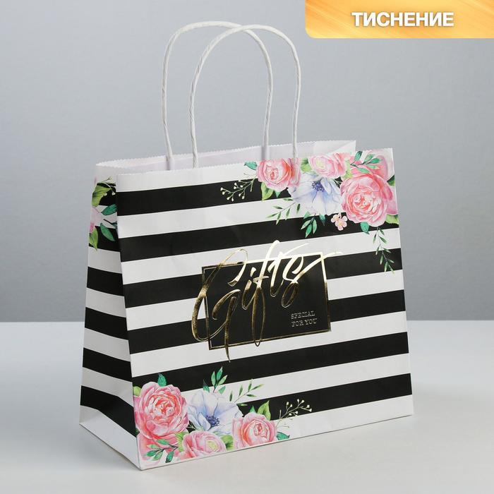 

Пакет подарочный крафтовый Дарите Счастье Gifts, 25 x 22 x 12 см, Разноцветный