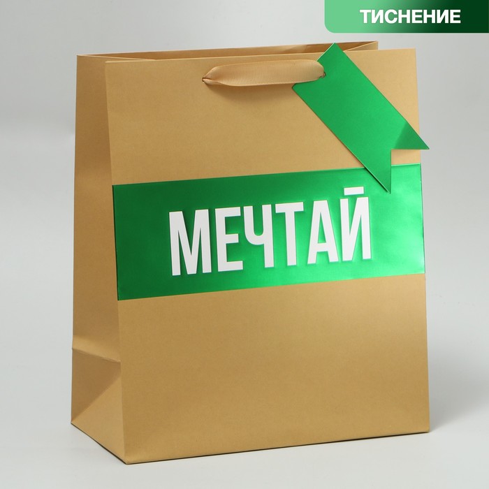 

Пакет подарочный Дарите Счастье Мечтай, ML 23 x 27 x 11.5 см, Бежевый
