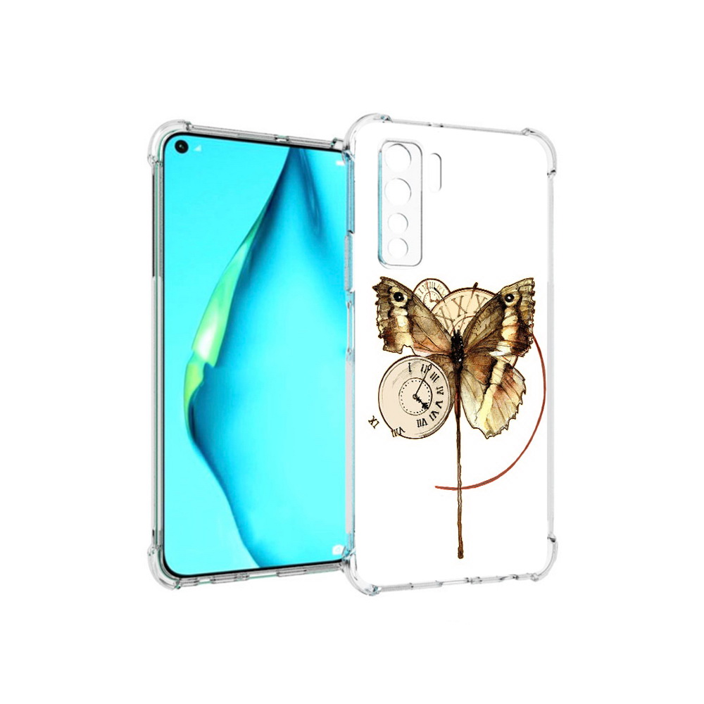 

Чехол MyPads Tocco для Huawei Nova 7 SE старинные часы с бабочкой, Прозрачный, Tocco