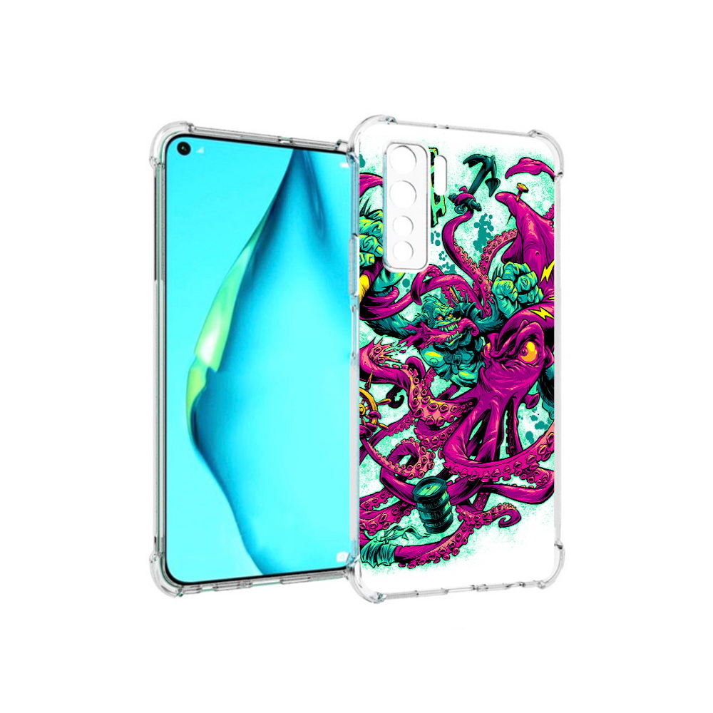 

Чехол MyPads Tocco для Huawei Nova 7 SE фиолетовый кракен, Прозрачный, Tocco