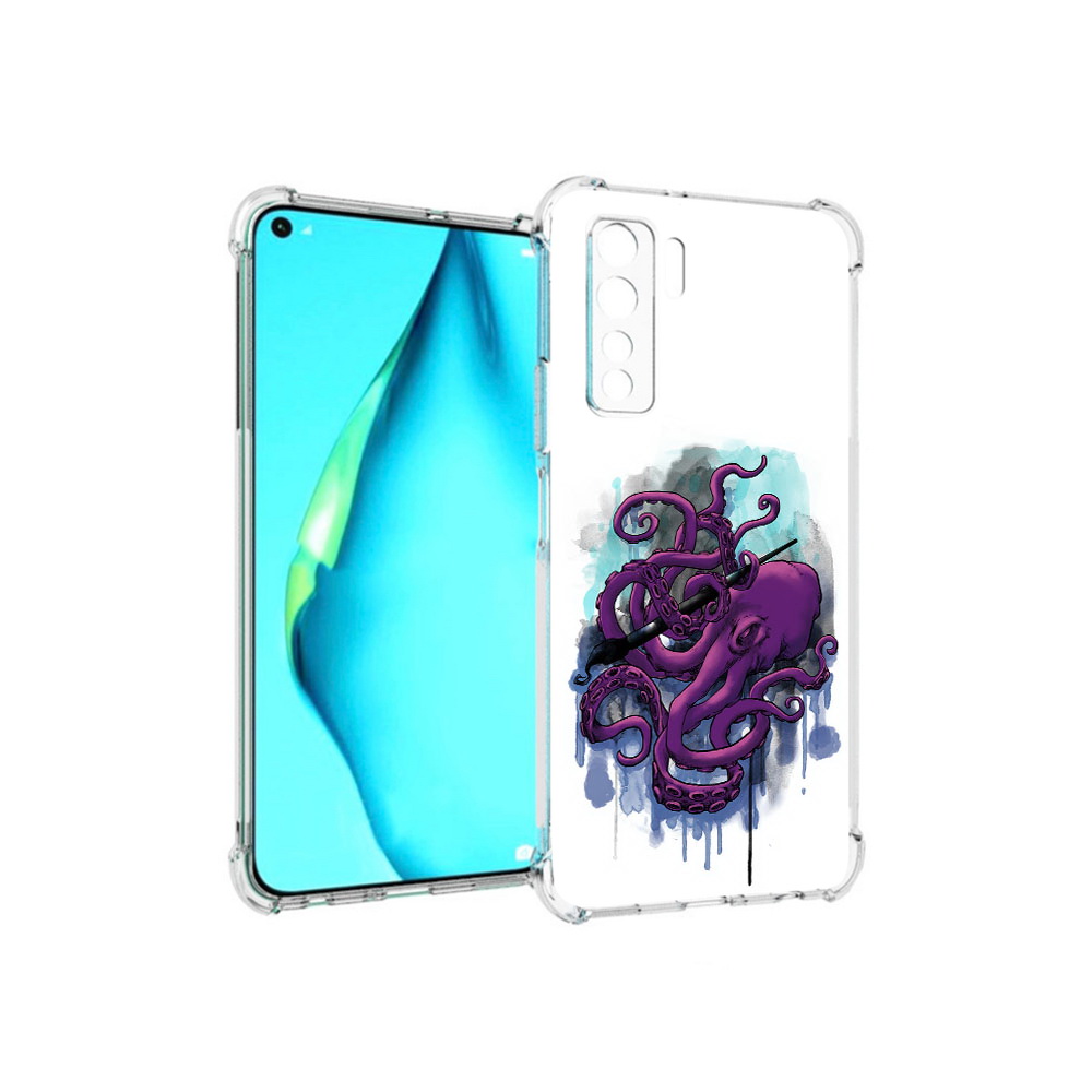 

Чехол MyPads Tocco для Huawei Nova 7 SE фиолетовый осьминог, Прозрачный, Tocco