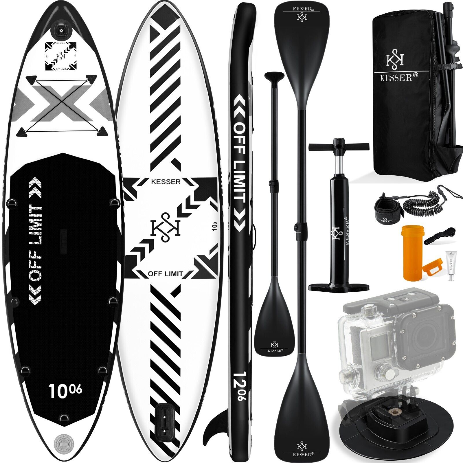 SUP-борд KESSER SB-WHITE BLACK 380x75x15 см прогулочная доска