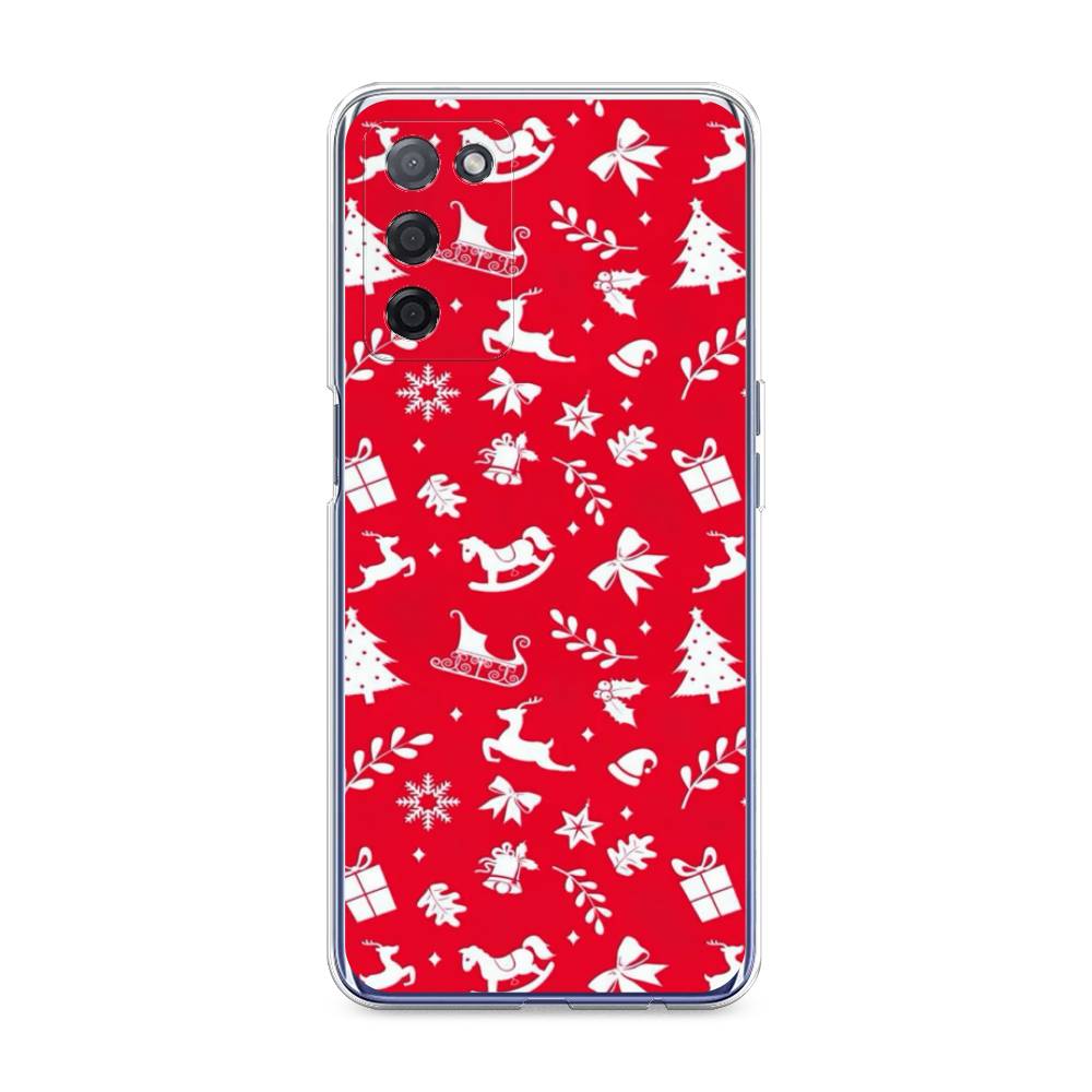 

Чехол на Oppo A55 5G "Красный новогодний фон", Красный;белый, 256250-5