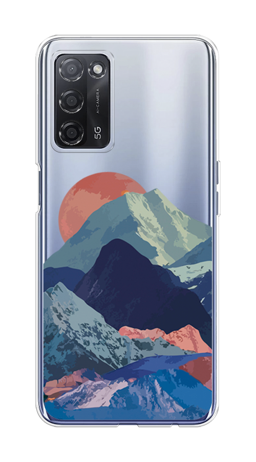 

Чехол на Oppo A55 5G "Закат в снежных горах", Красный;серый;голубой, 256250-2