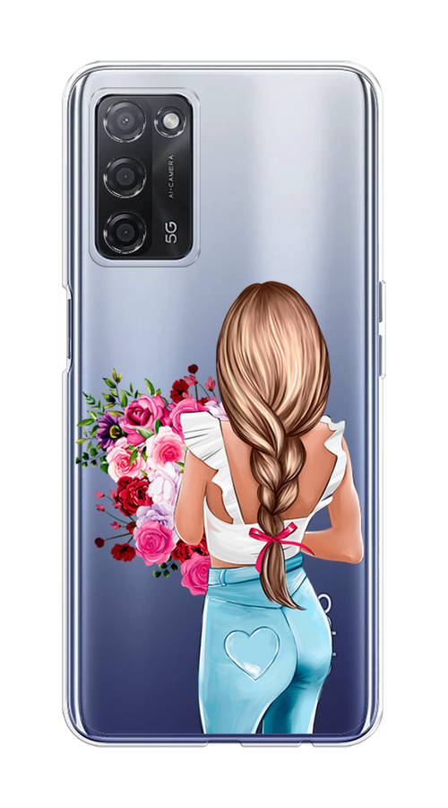 

Чехол на Oppo A55 5G "Девушка с цветами", Коричневый;розовый;голубой, 256250-6