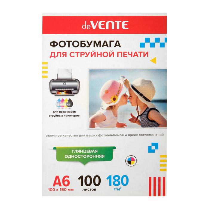 

Бумага фото А6, 180г/м, deVente, глянцевая, односторонняя, 100л, Белый, deVente