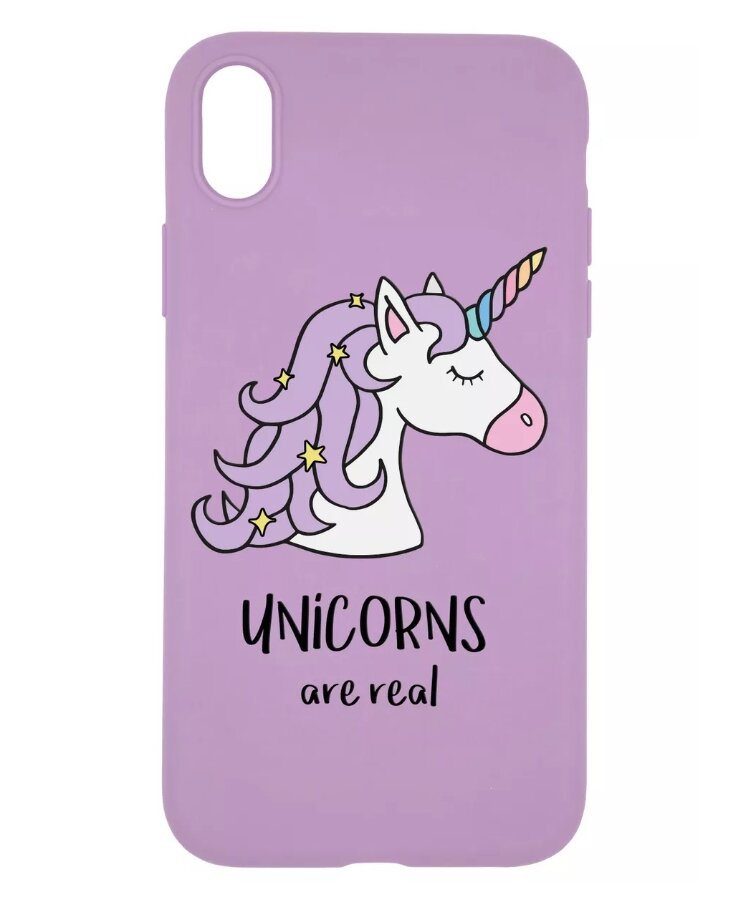 

Матовый чехол на iPhone XR фиолетовый с принтом "Unicorns are real", MATT iPhone XR