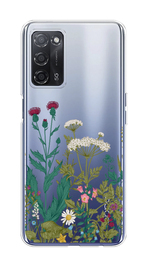 

Чехол на Oppo A55 5G "Дикие полевые цветы", Зеленый;розовый;белый, 256250-2