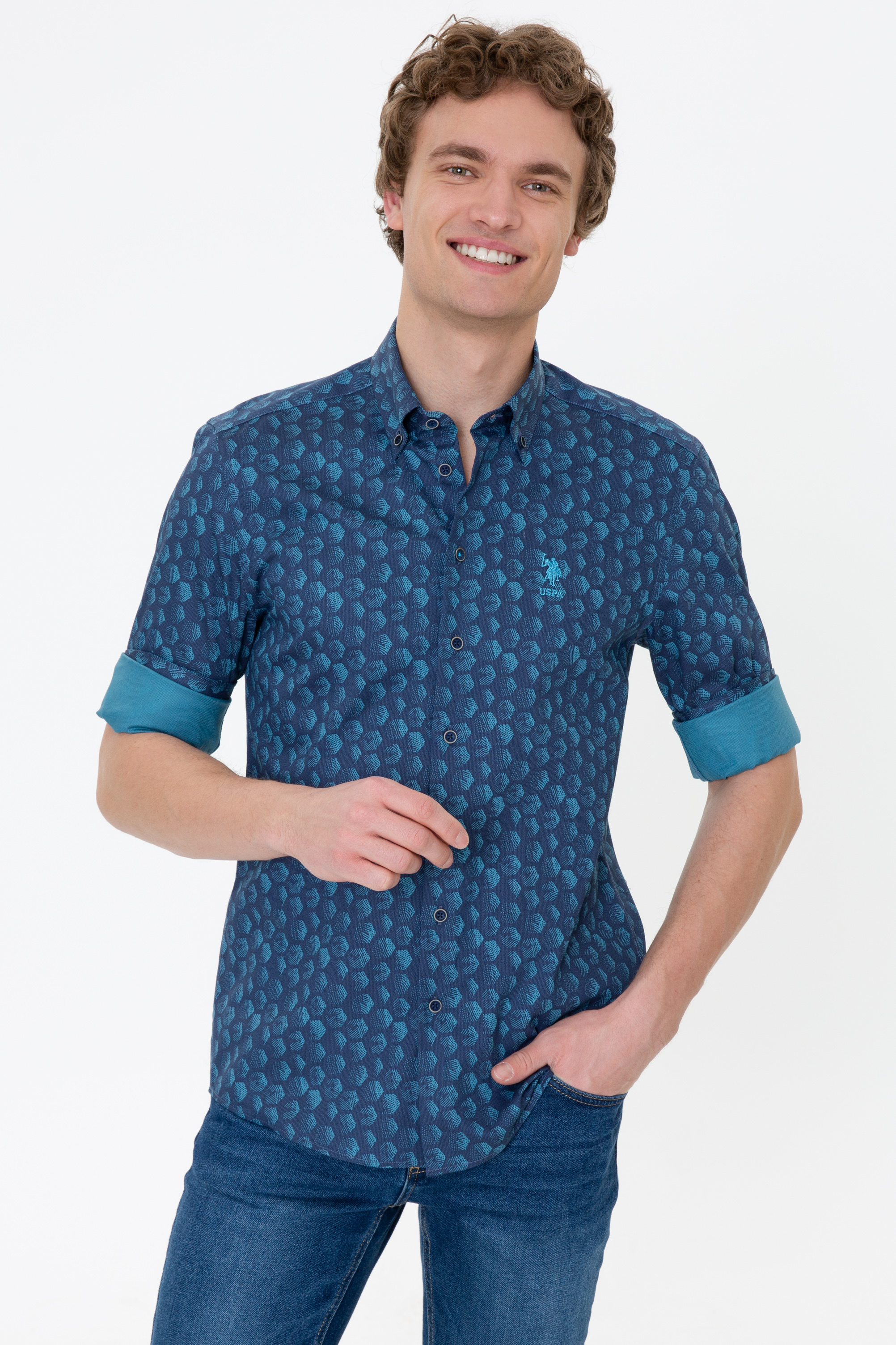 

Рубашка мужская U.S. POLO Assn. G081SZ0040TETLIN синяя L, G081SZ0040TETLIN