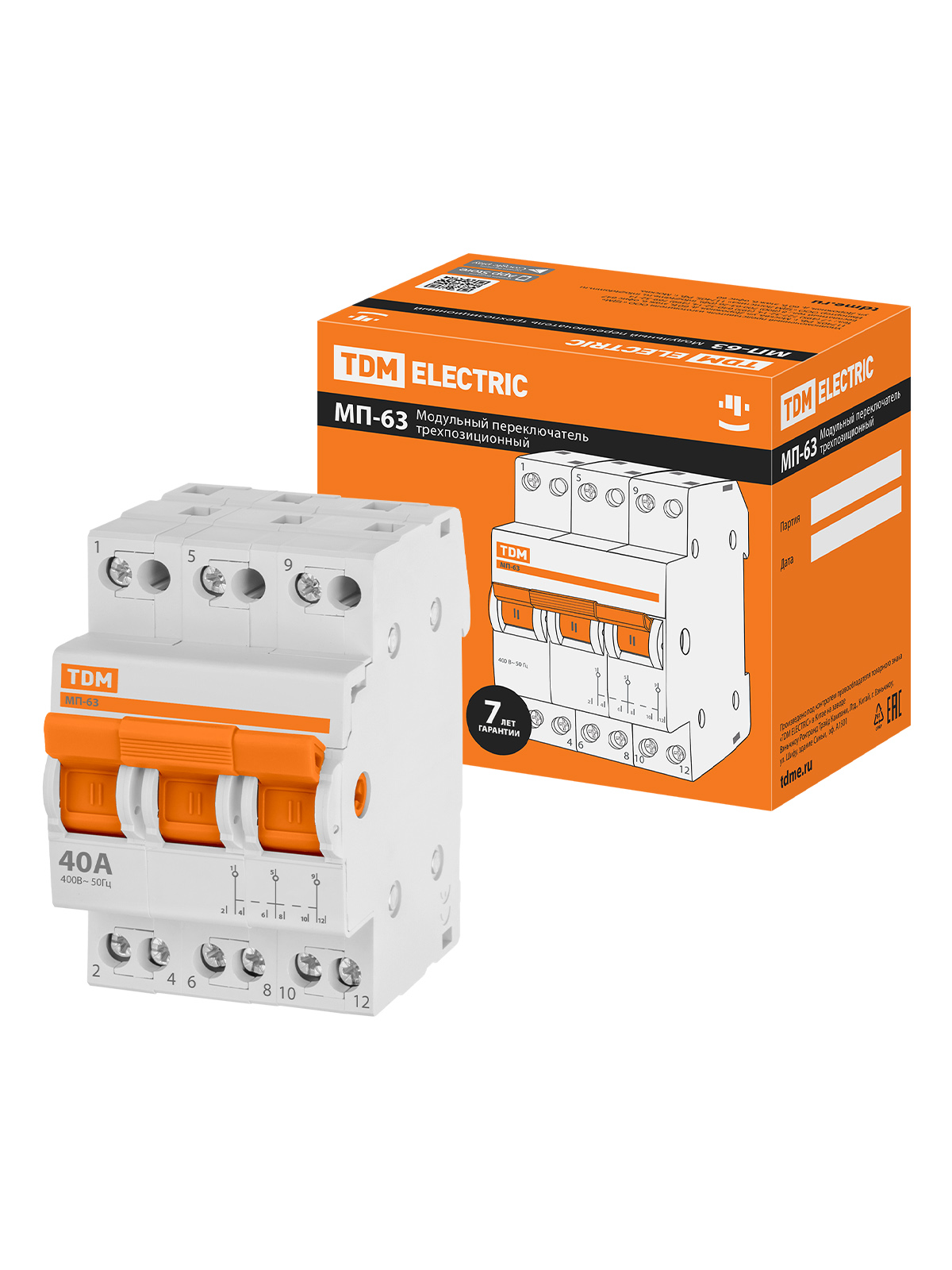 

Модульный переключатель трехпозиционный МП-63 3P 40А TDM SQ0224-0025