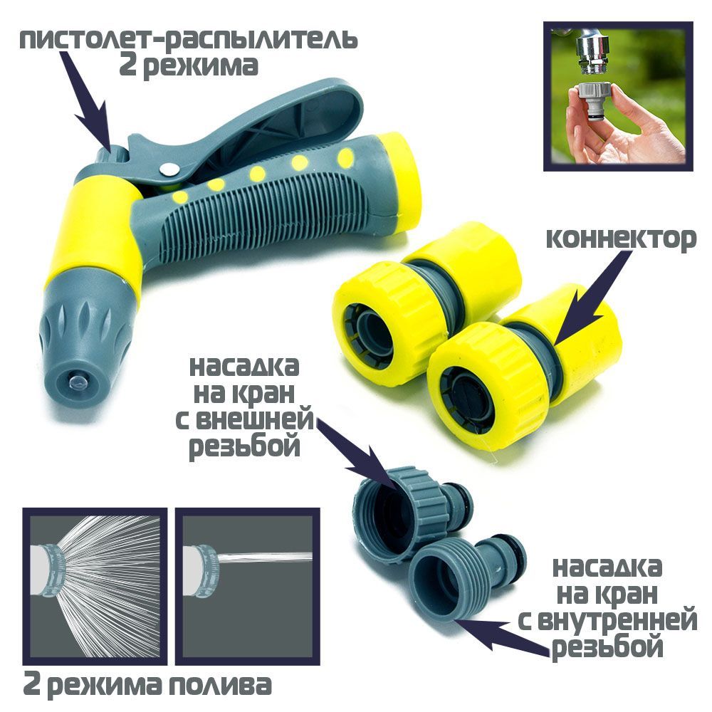 Набор для полива INBLOOM: пистолет-распылитель, 2 коннектора 3/4