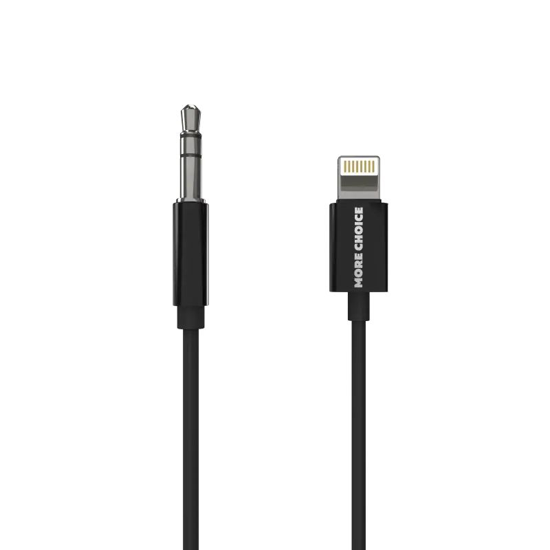 

Акустический кабель More choice AUX 3.5mm Lightning 8-pin 1м UK22i Black, Черный, UK22i