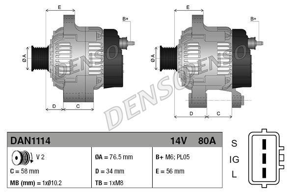 

Генератор 14V 80A DENSO dan1114