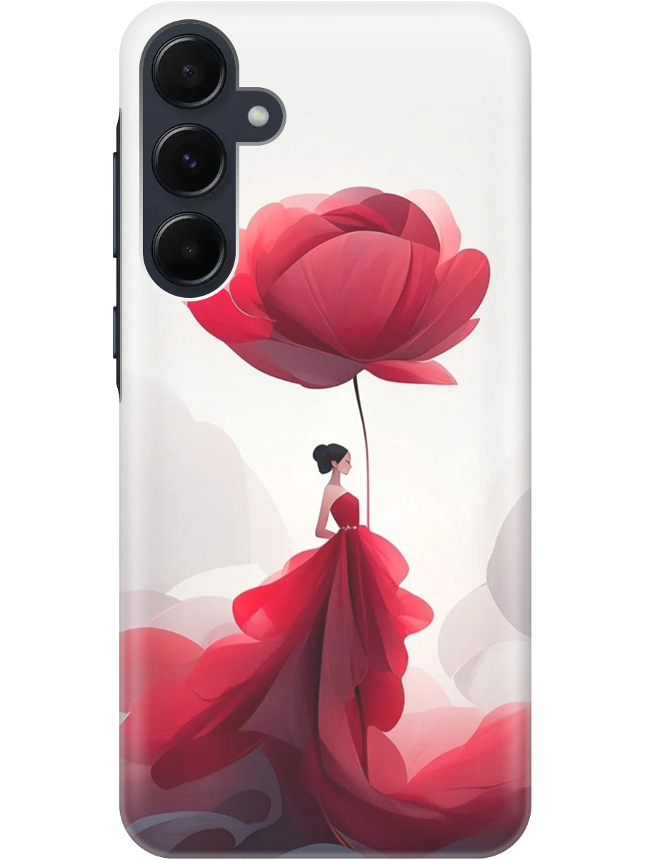 

Силиконовый чехол на Samsung Galaxy A55 с рисунком "Цветочная девушка в красном", Белый;красный, 20012158