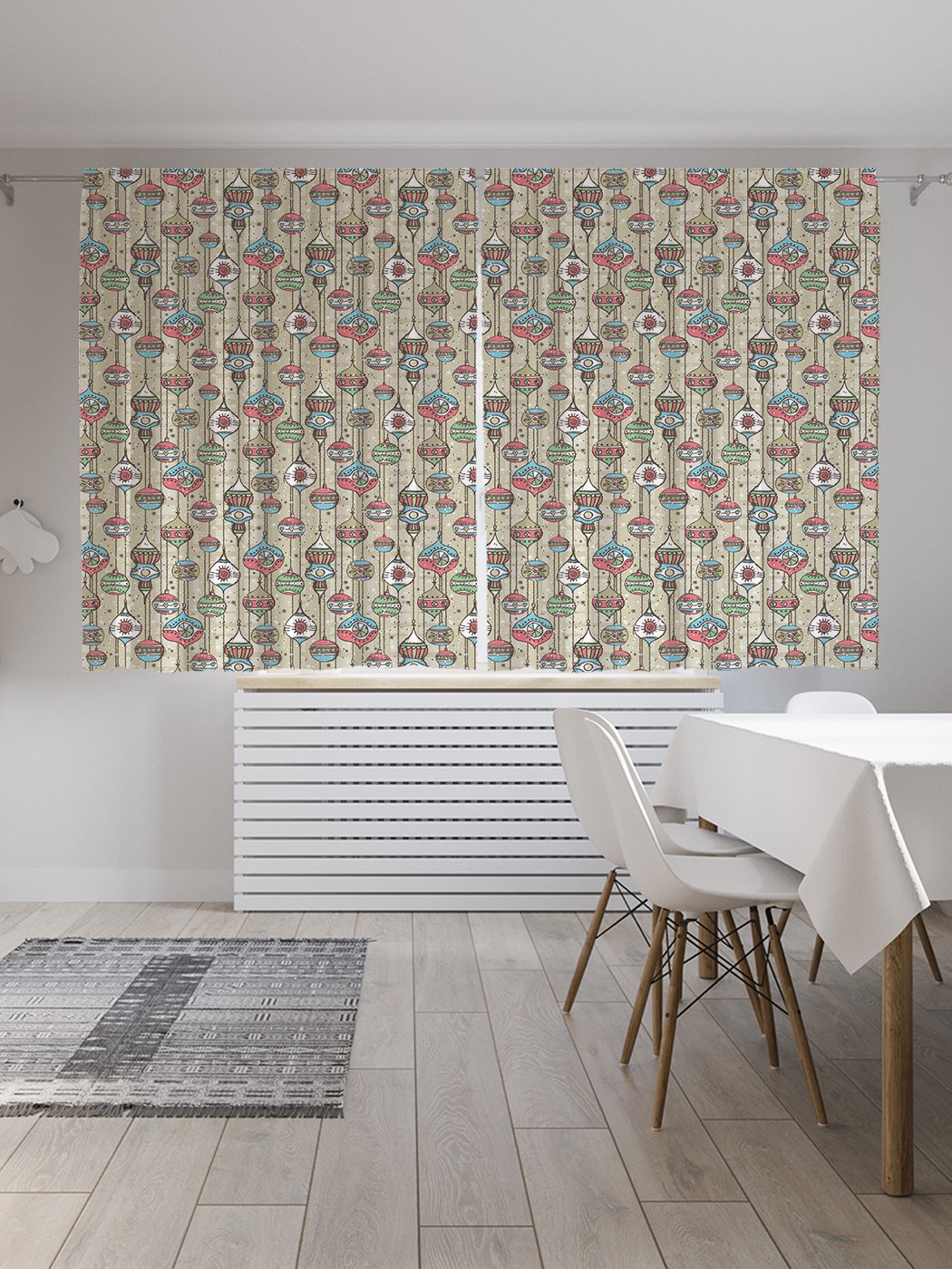 

Шторы с фотопечатью JoyArty "Рисованные елочные шары" из сатена, 290х180 см, Рисованные елочные шары