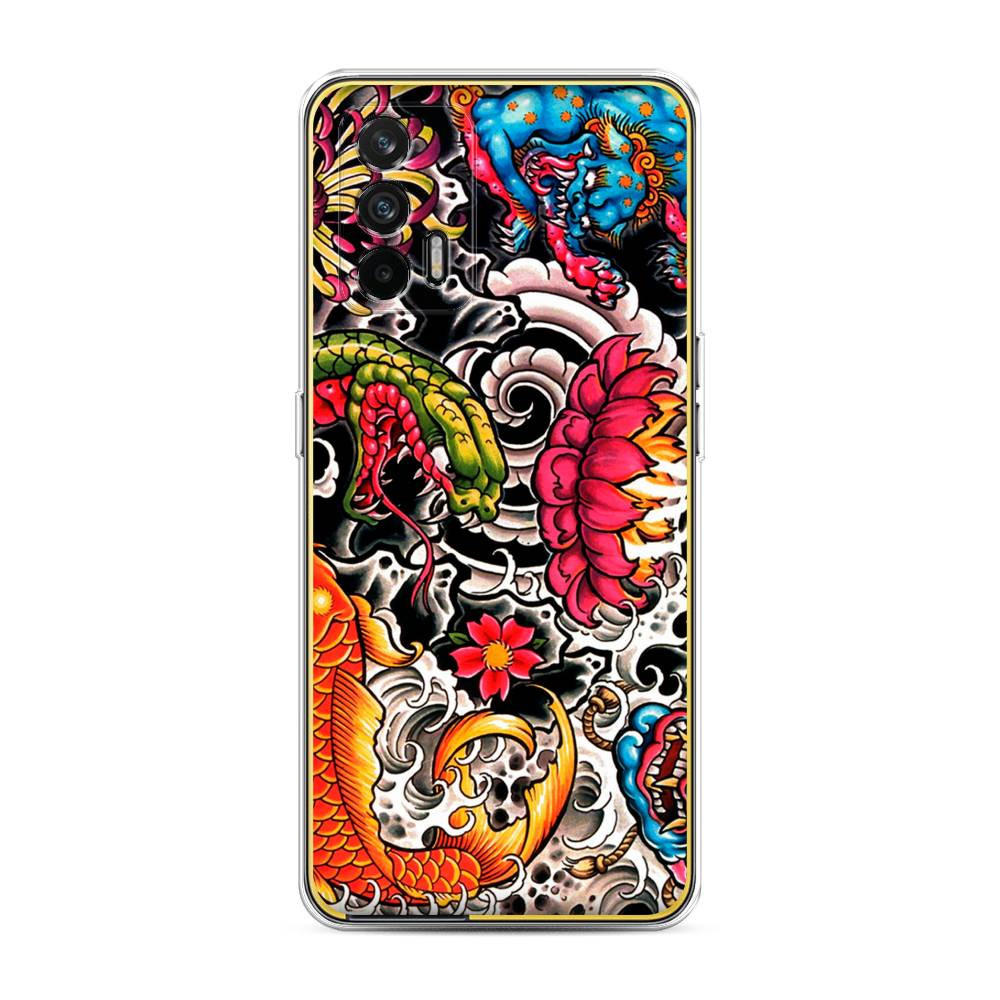 

Чехол на Oppo Realme GT "Японское искусство", Красный;оранжевый;голубой, 256350-4