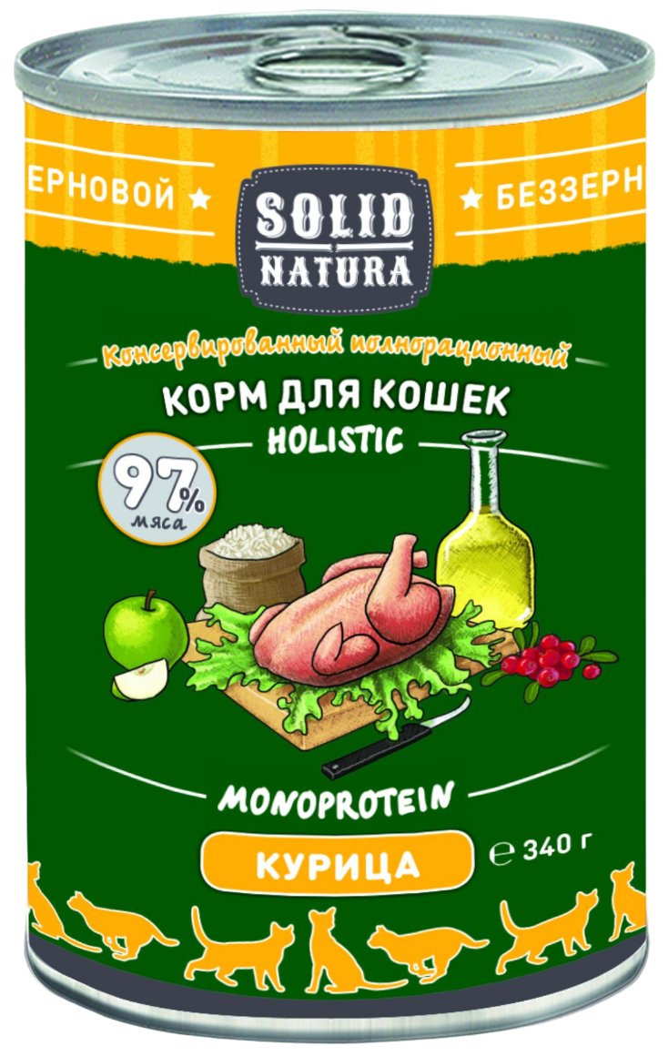 

Консервы для кошек Solid Natura Holistic, курица, 340 г, Holistic