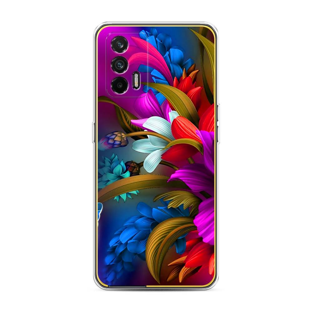 

Чехол на Oppo Realme GT "Фантастические цветы", Фиолетовый;красный;синий, 256350-2