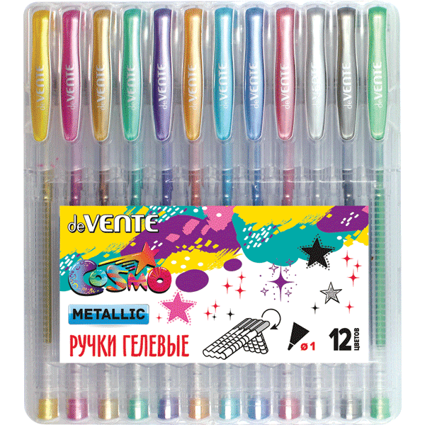 

Набор ручек гелевых 12шт deVente Cosmo Metallic 1мм, металлик цвета, deVente
