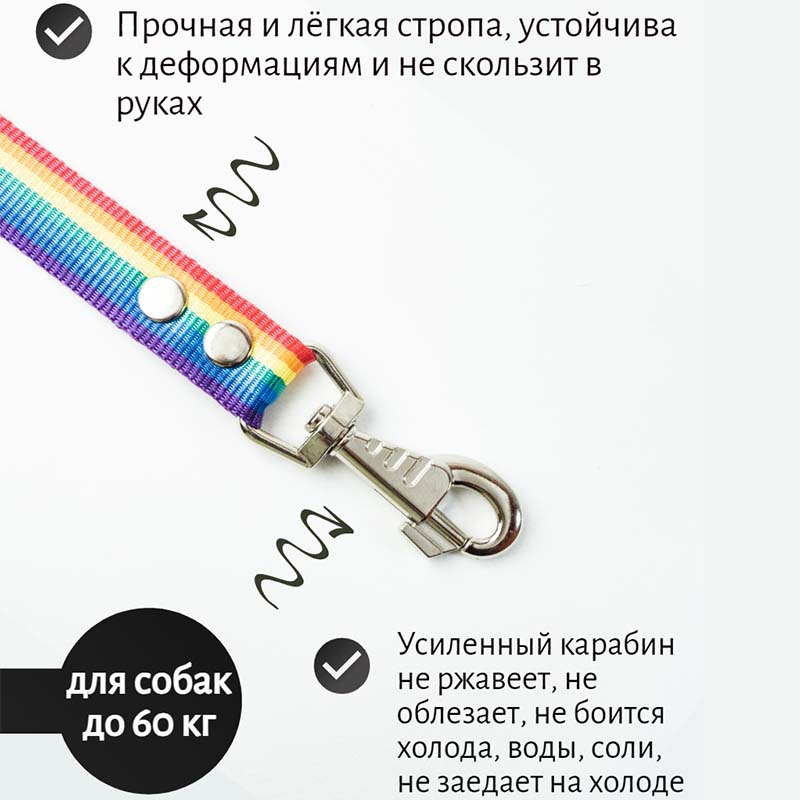 

Водилка для собак Хвостатыч с карабином, нейлон, радуга, 40 см