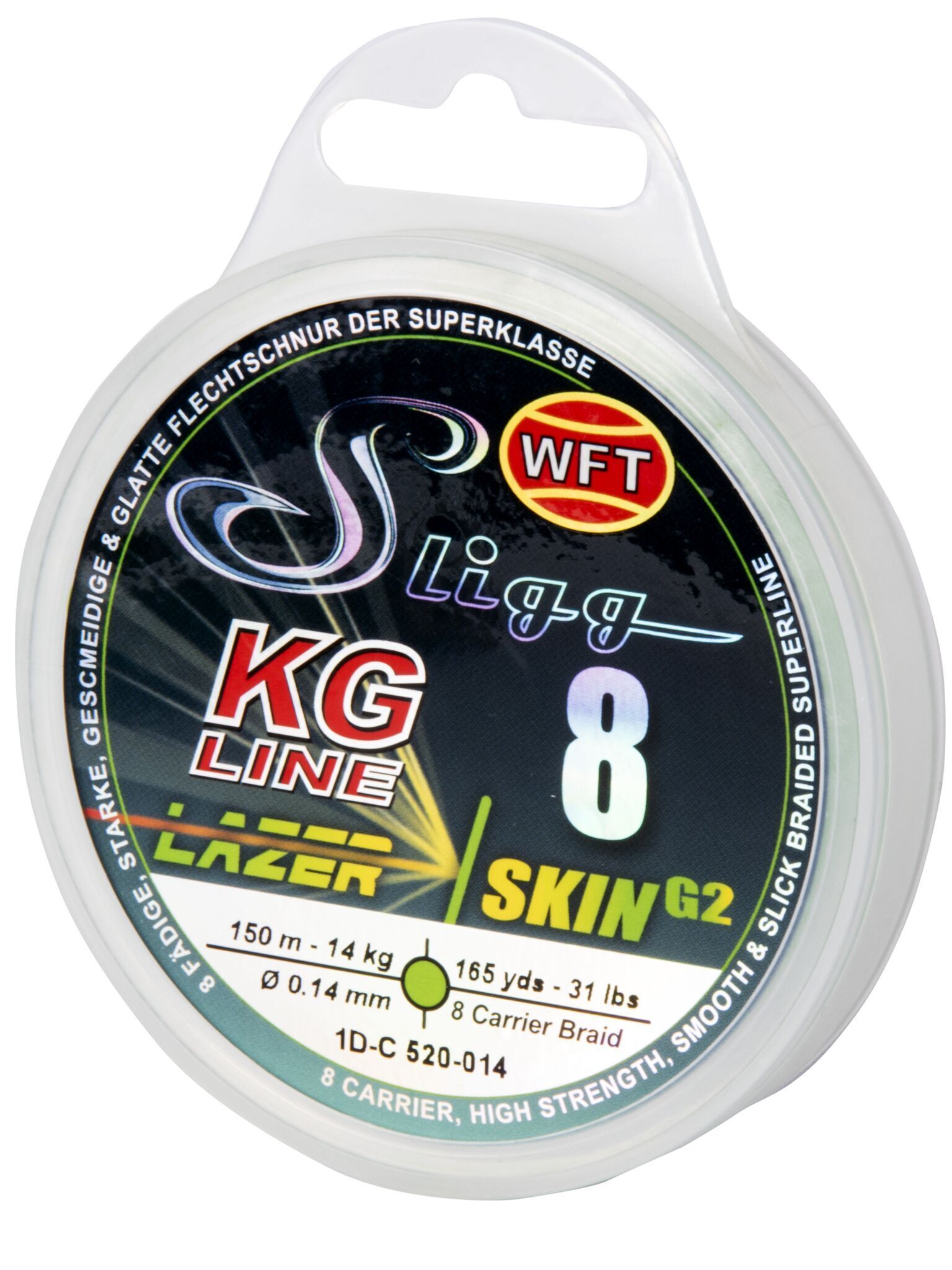 Рыболовная леска WFT KG Sligg Lazer Skin G2 x8 150 м, 0.14 мм Chartreuse