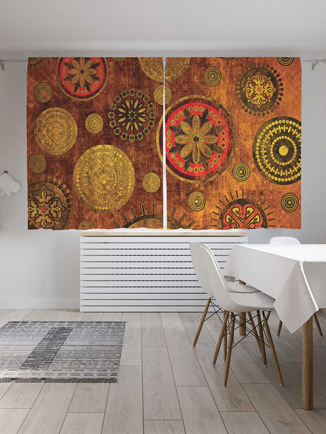 

Классические шторы JoyArty "Пламенные круги с узорами", Oxford DeLux, 2 полотна 145x180 см, Пламенные круги с узорами